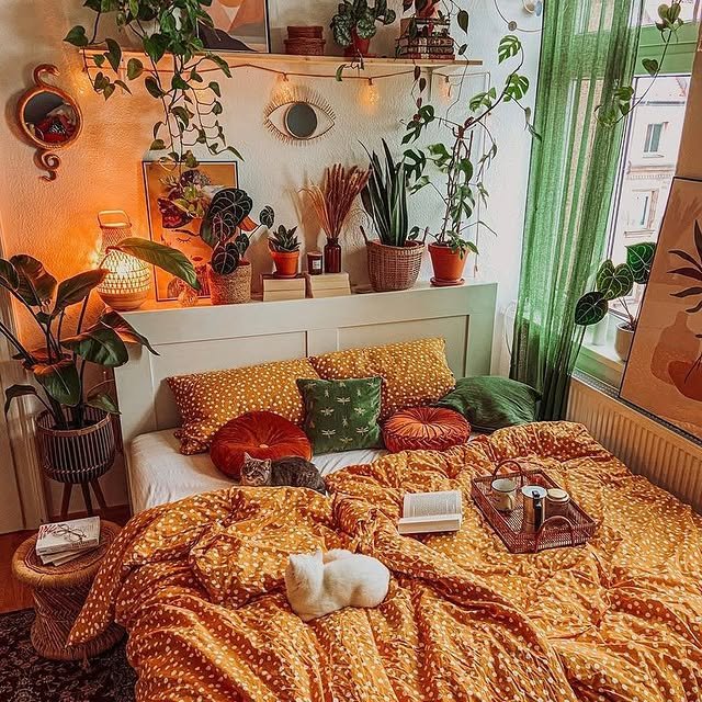 Boho orange bedroom