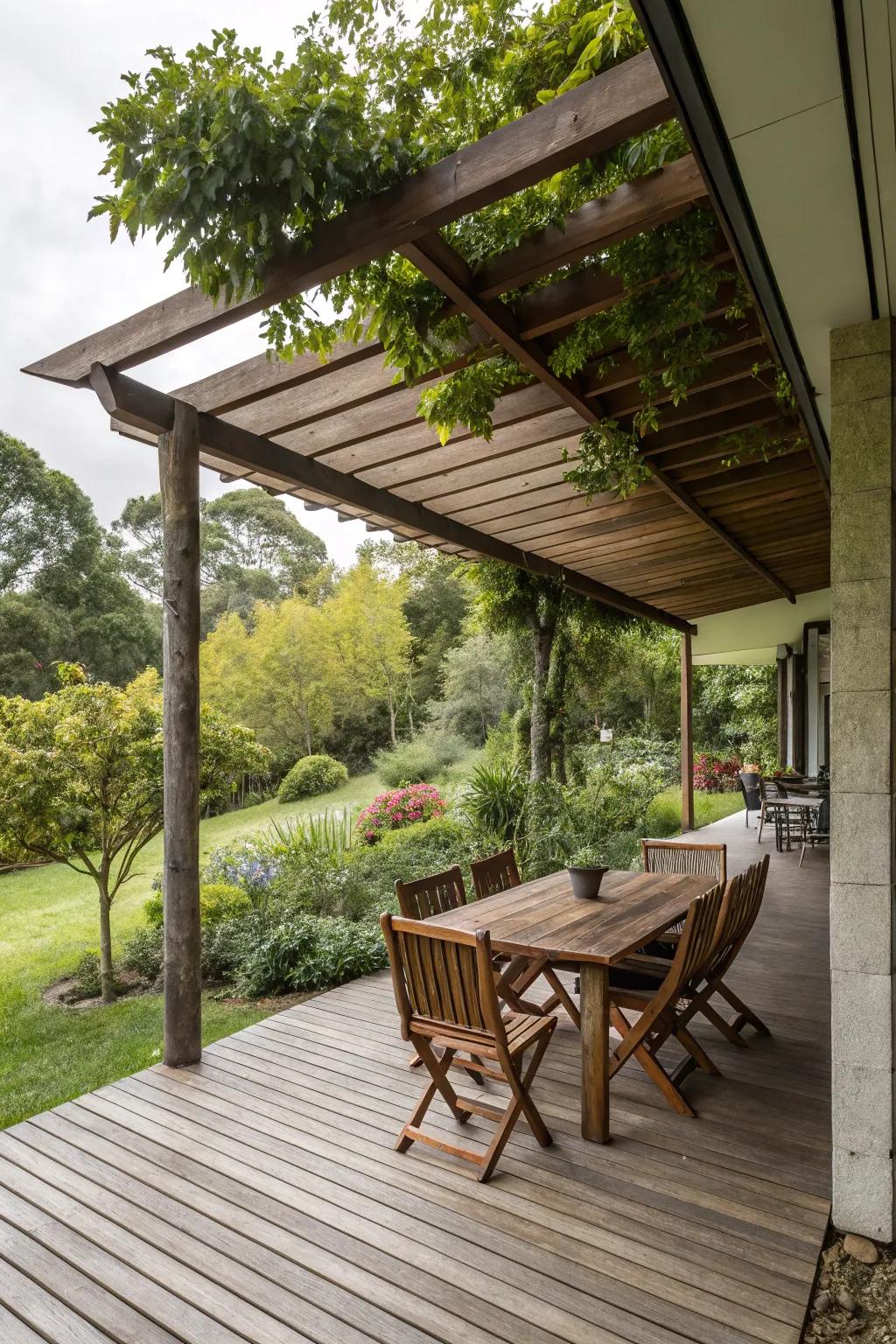Overhangs protect your deck and create a sheltered outdoor area.