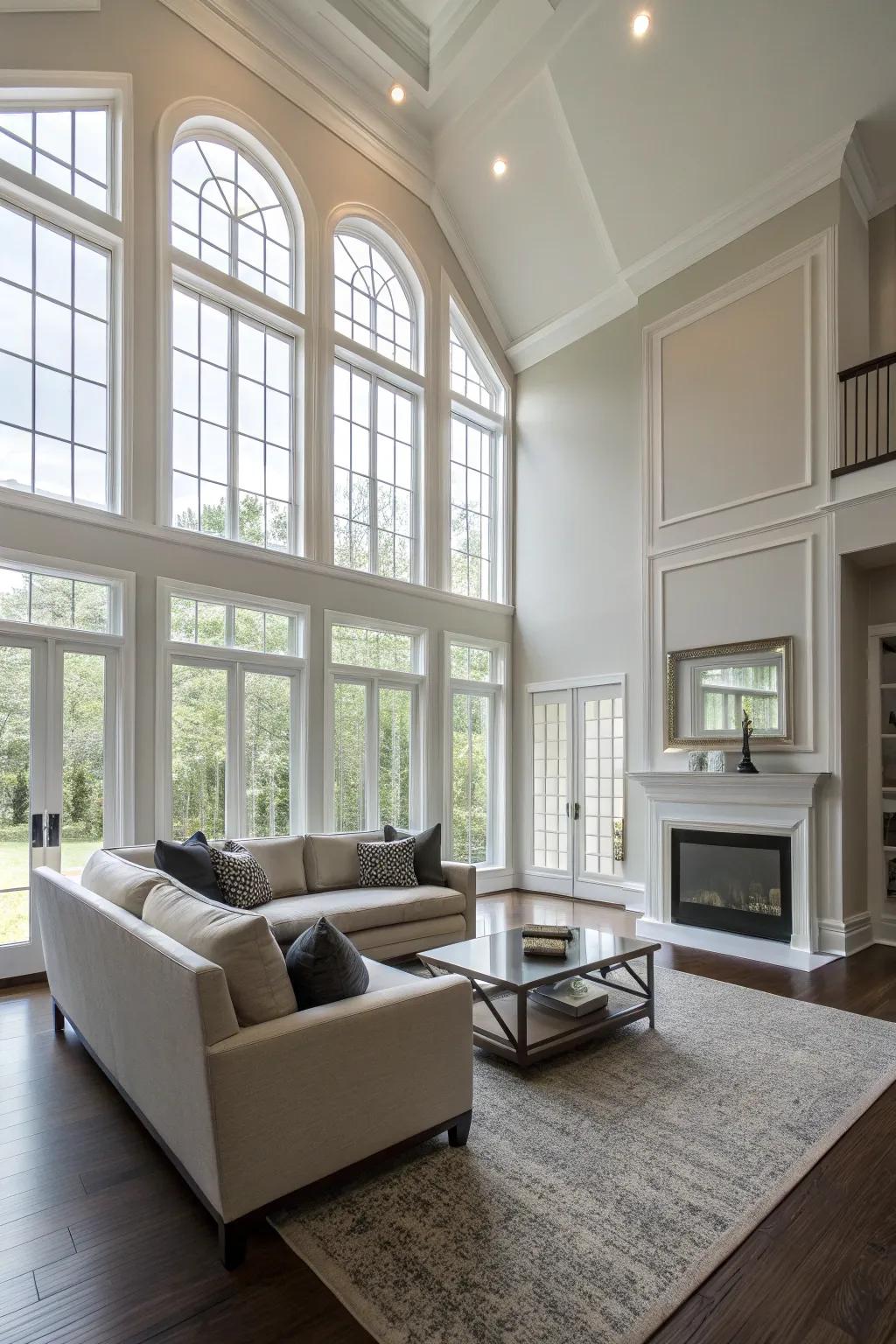 High baseboards anchor the room and complement architectural features.