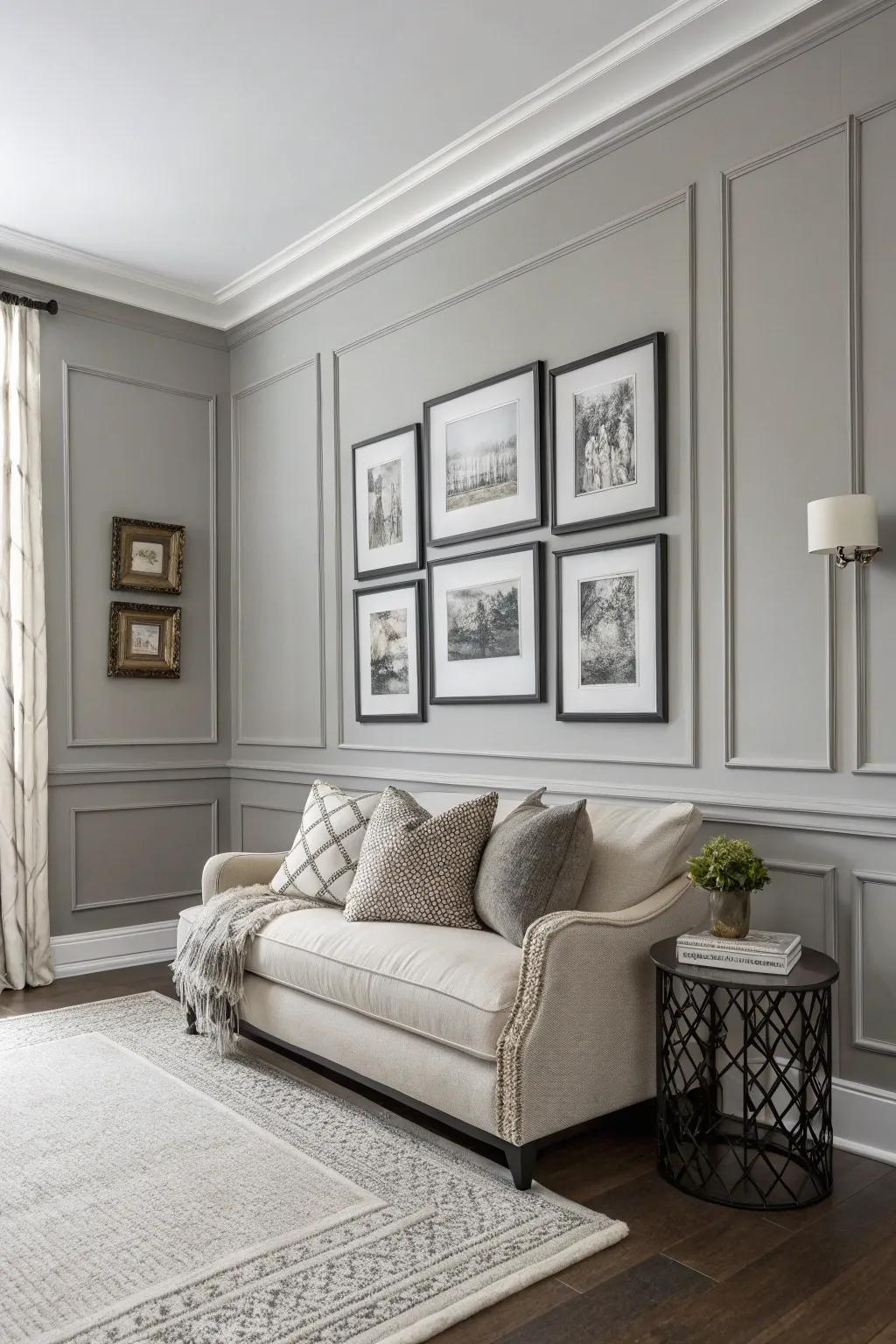 Monochromatic trims blending with walls.