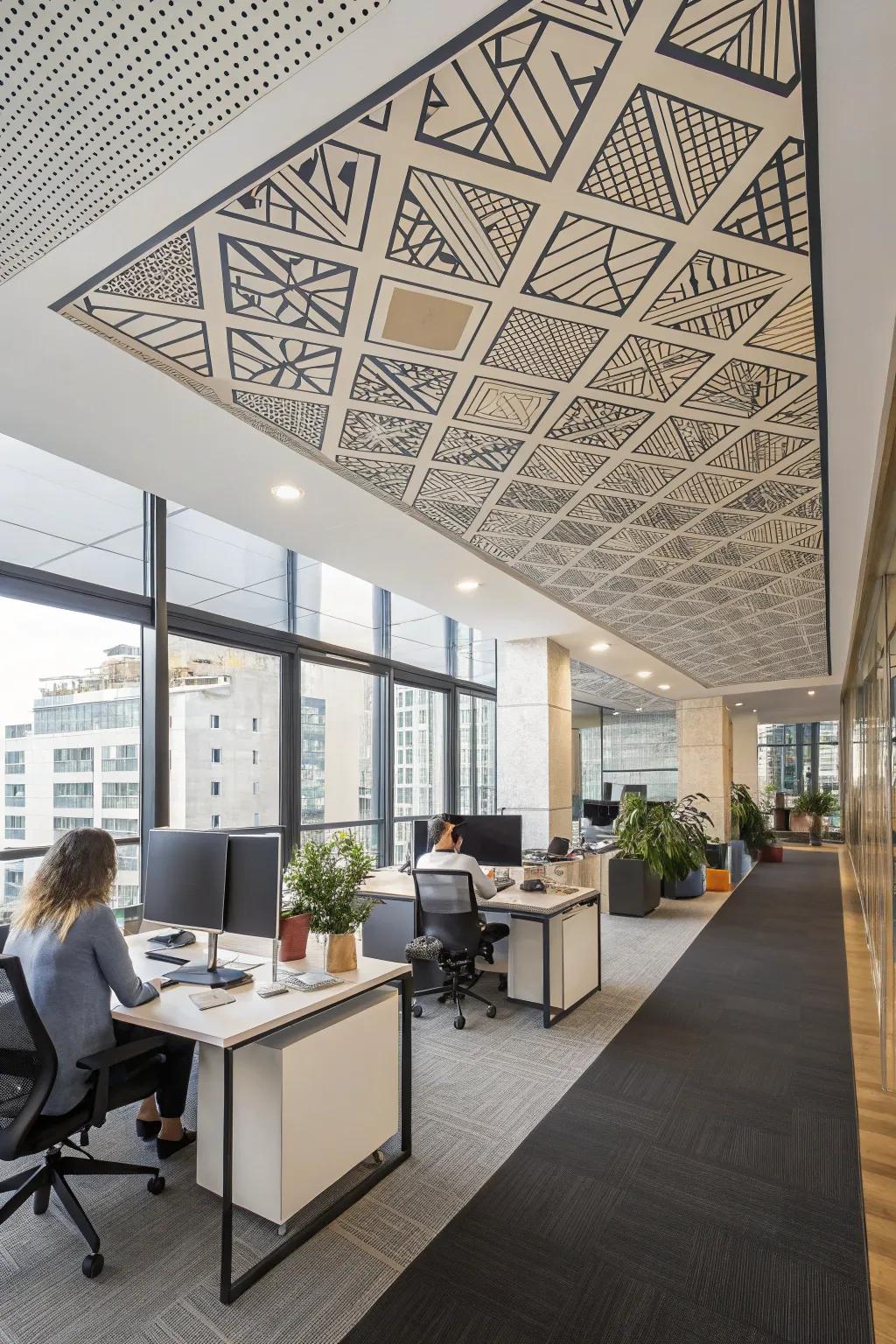 Geometric ceiling trim patterns for modern style.