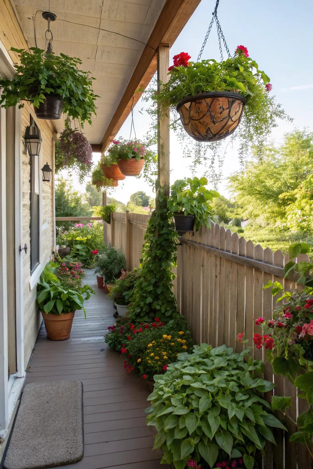 Lush plants bring life and freshness to a small porch.