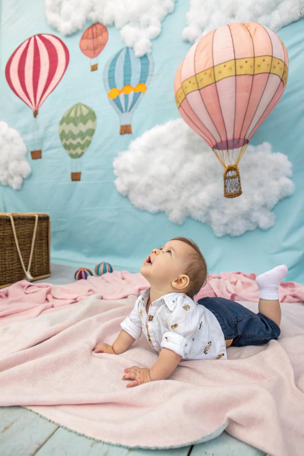 Whimsical flying-themed photo setup for your baby.