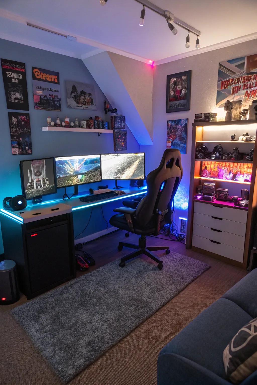 Smart lighting synchronized with gaming action for immersive effects.