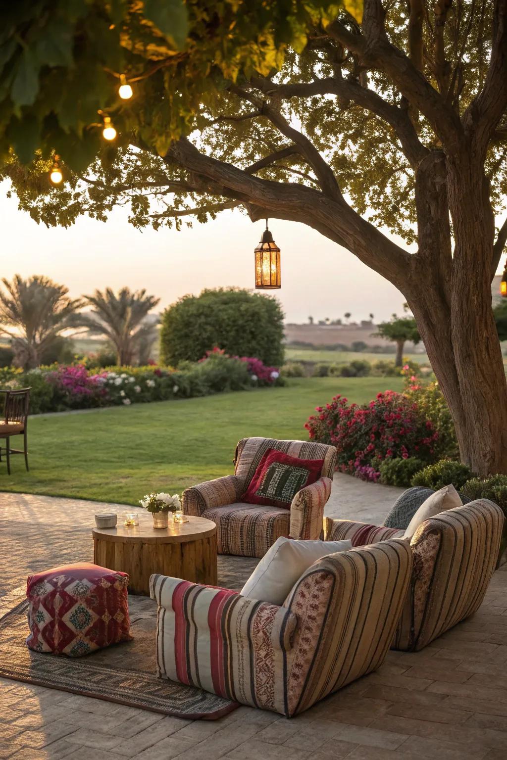 A snug seating area with plush cushions invites relaxation.