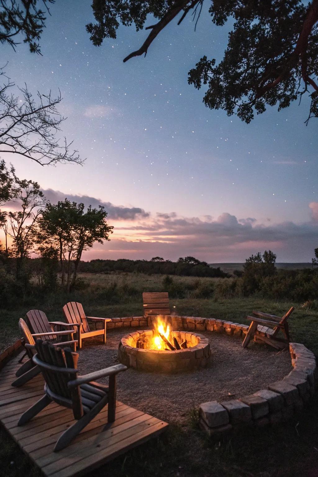 Fire pits create inviting spaces for evening socializing.