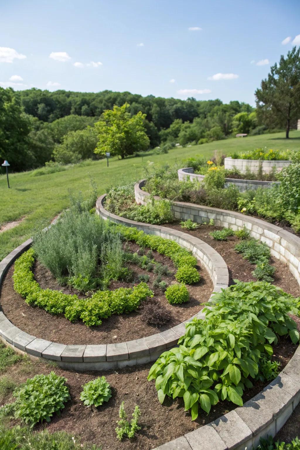 Herb spirals maximize space and add visual interest to gardens.
