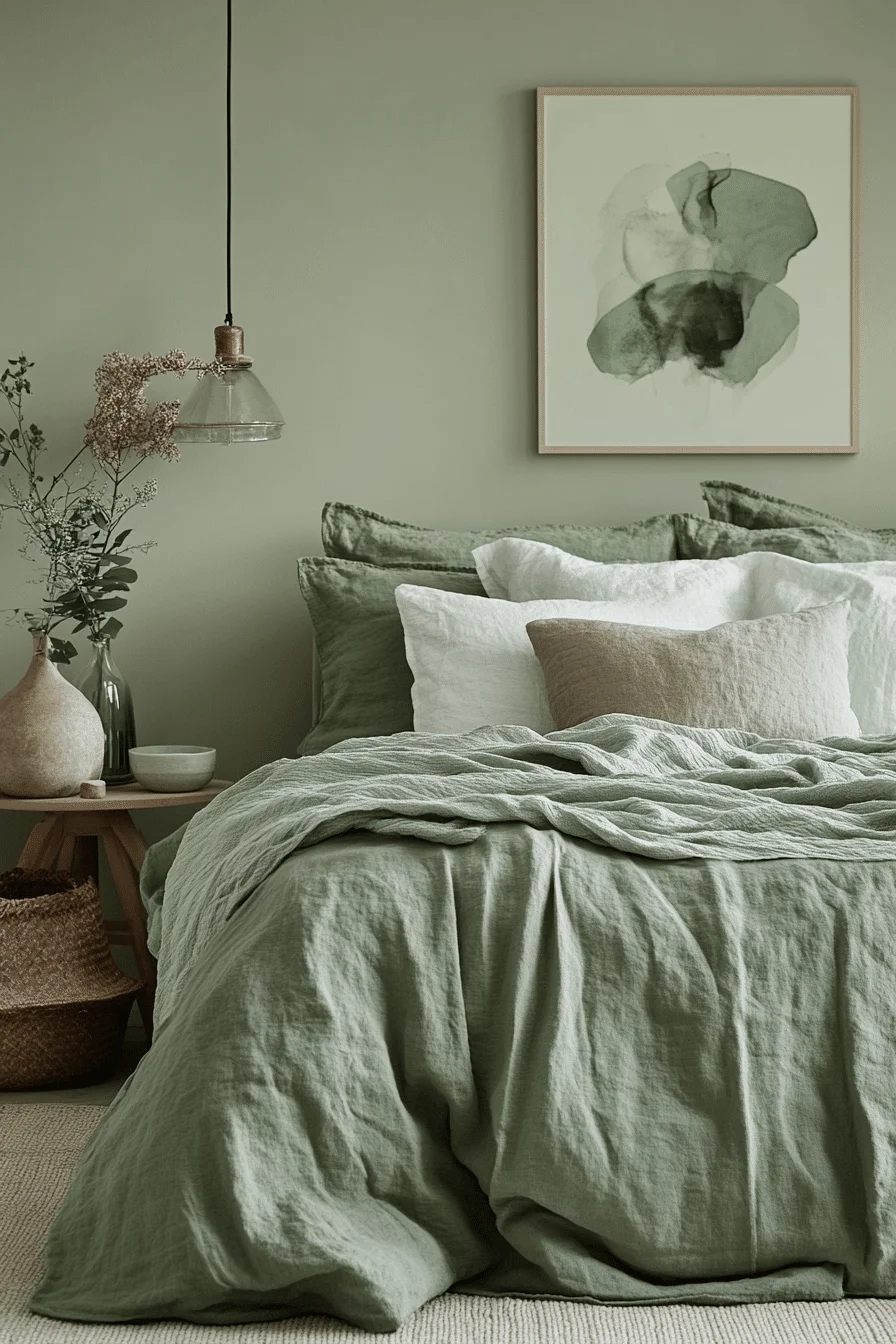 Minimalist Sage Green Farmhouse Bedroom