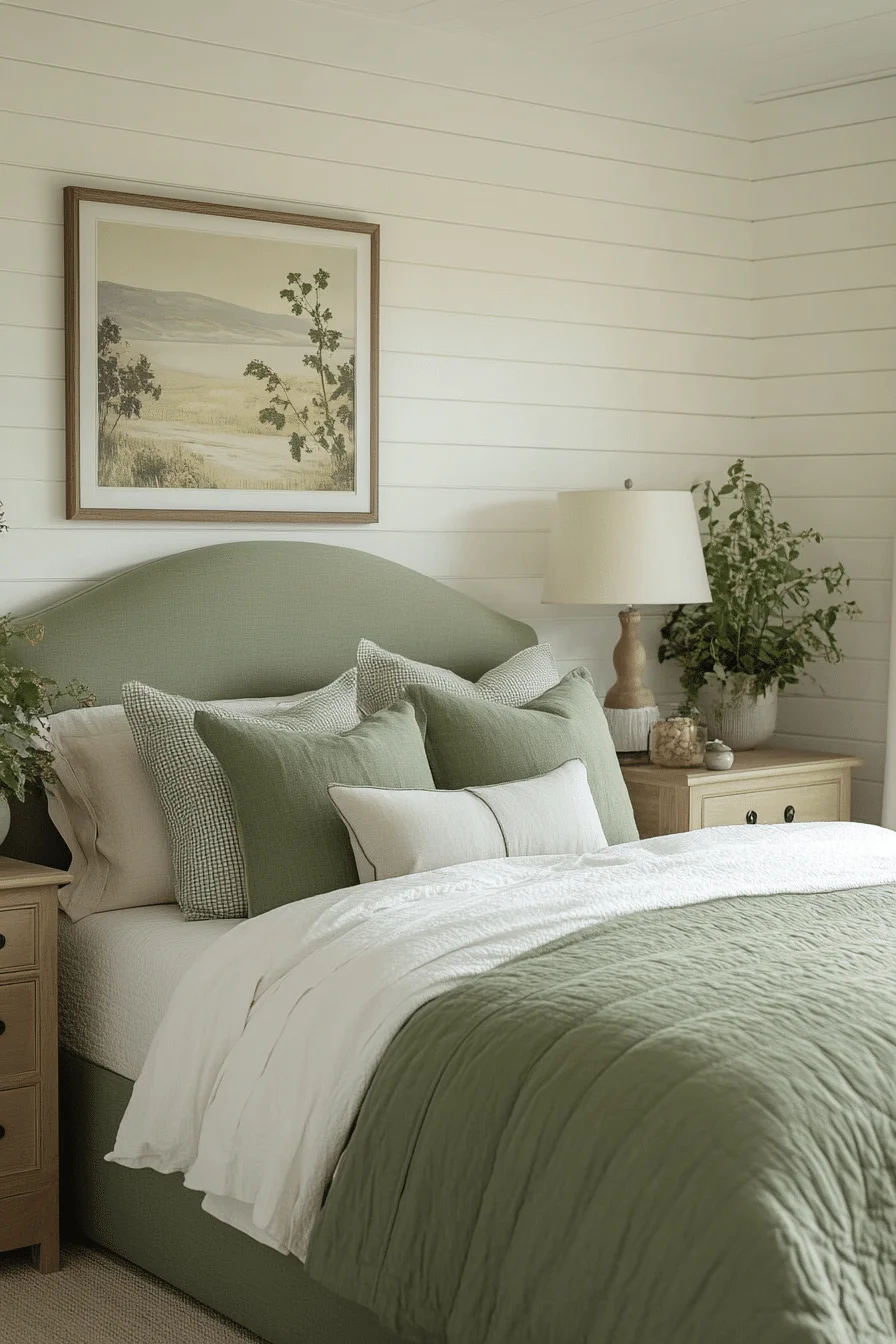 Contemporary Sage Green Farmhouse Bedroom