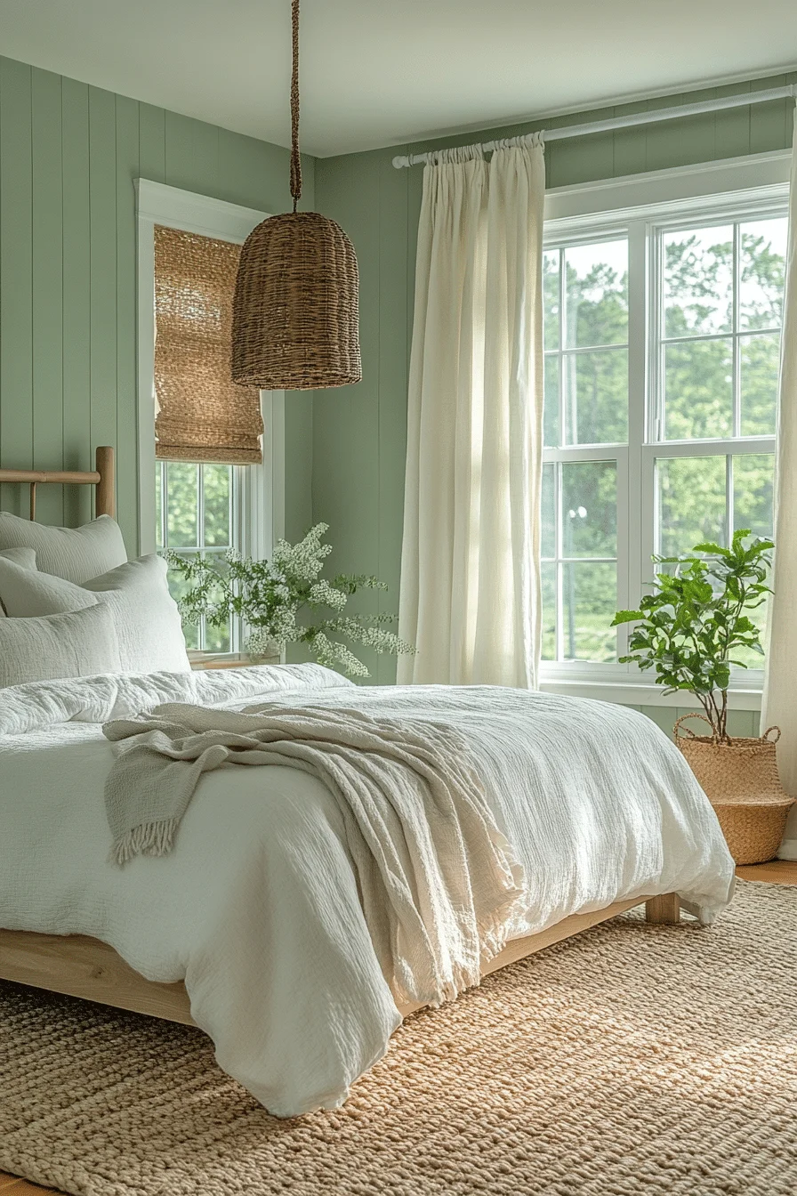 Light-Filled Sage Green Farmhouse Bedroom