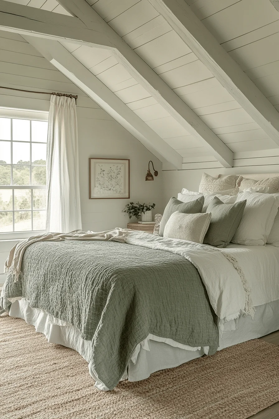Airy Sage Green Farmhouse Bedroom