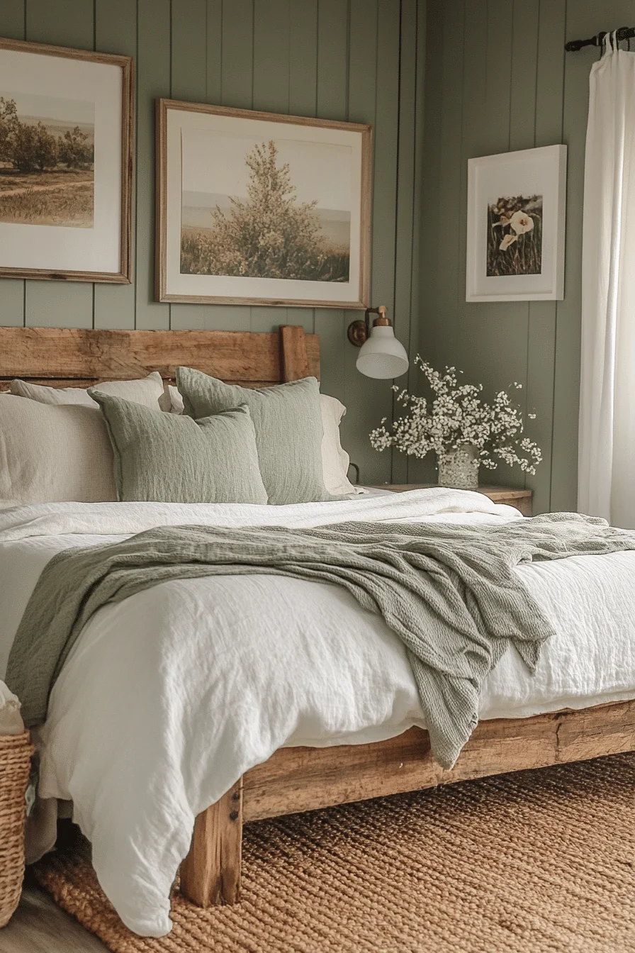 Nature-Inspired Sage Green Farmhouse Bedroom