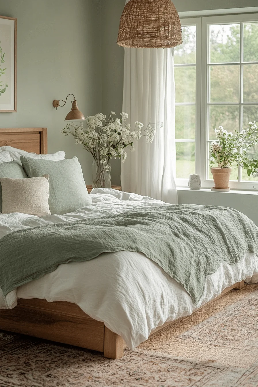 Simplistic Sage Green Farmhouse Bedroom