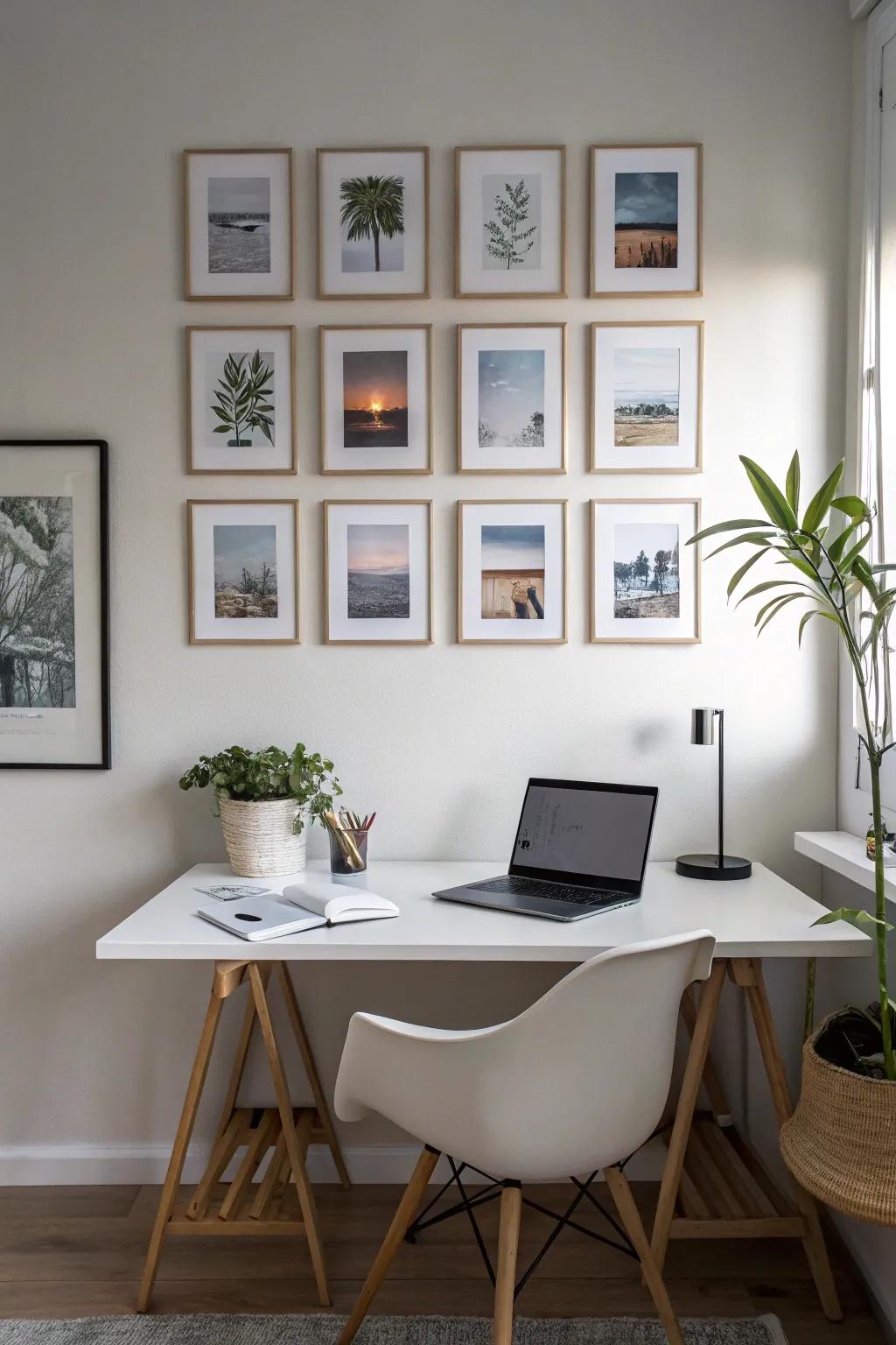 Minimalist grid layouts offer a sleek and orderly wall collage.