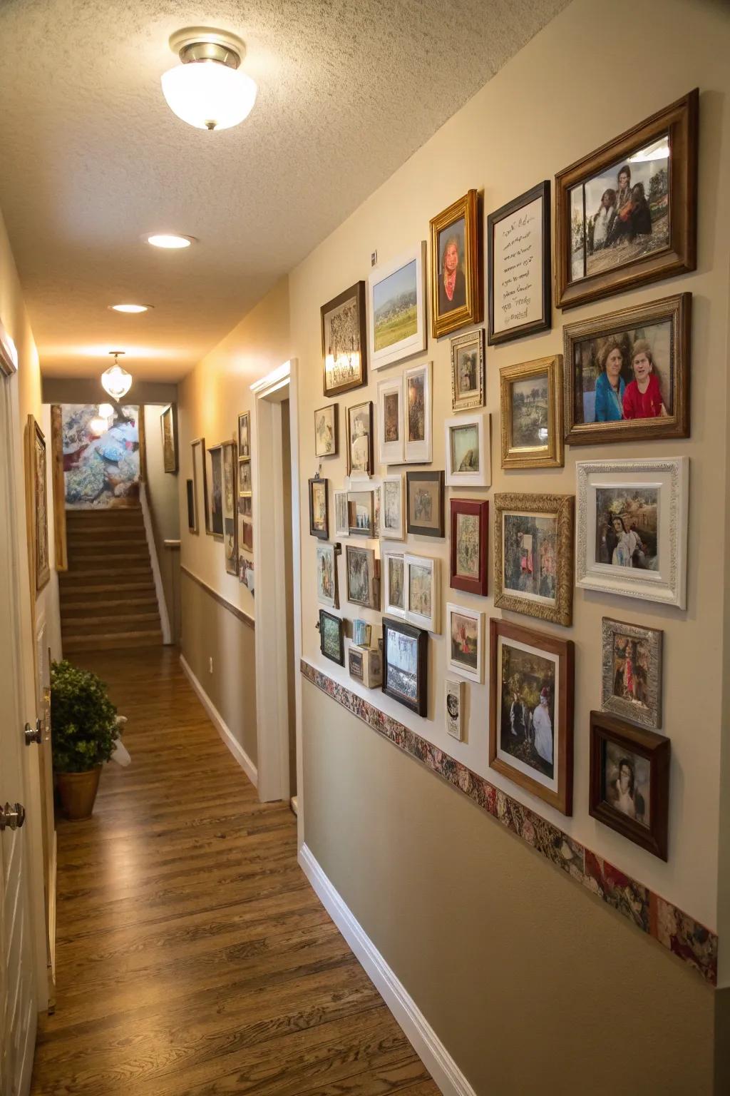 Family photo galleries create warm, personal wall collages.