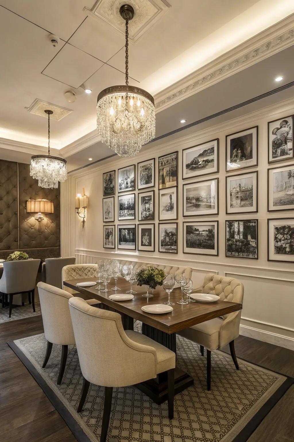 Monochrome palettes add sophistication and timelessness to wall collages.