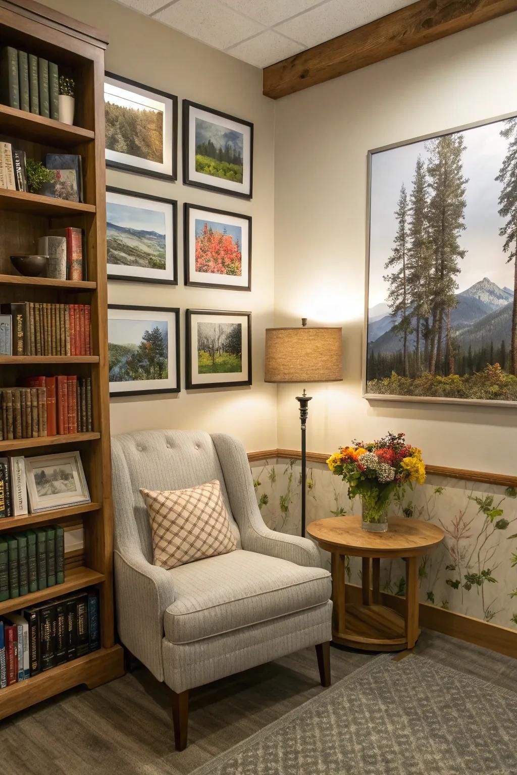 Natural elements like leaves and branches create a nature-inspired collage.