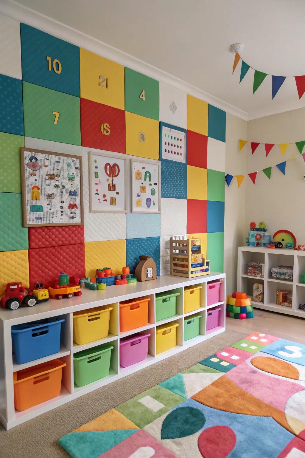 Color blocking adds a vibrant and dramatic flair to wall collages.