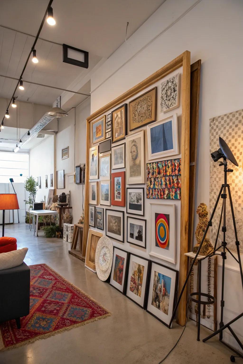 Layering frames and decor adds dimension and intrigue to wall collages.