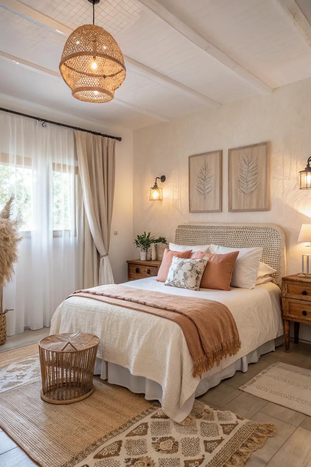 Neutral warm tones create a peaceful and cozy environment.