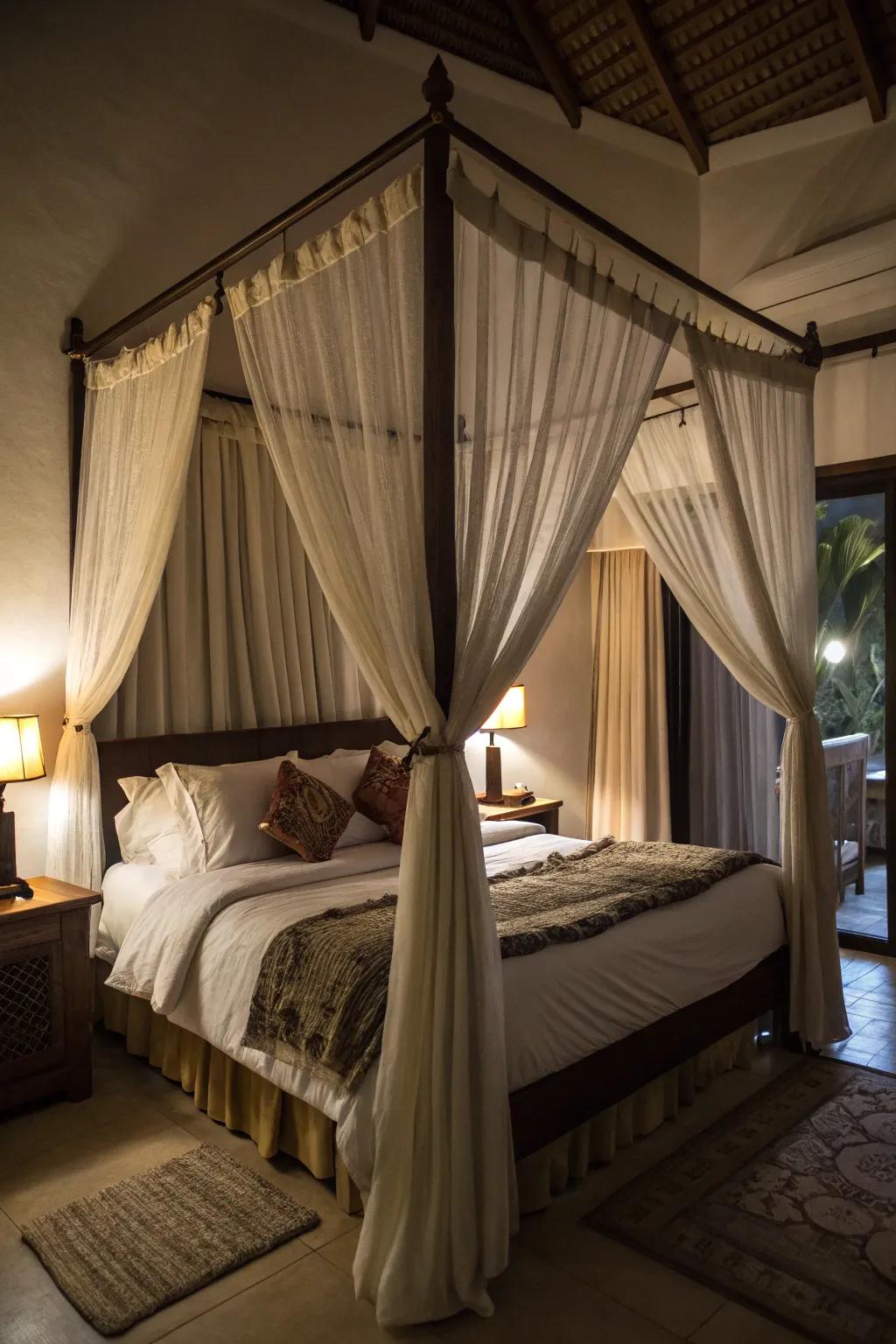 A canopy bed creates a private, romantic retreat.