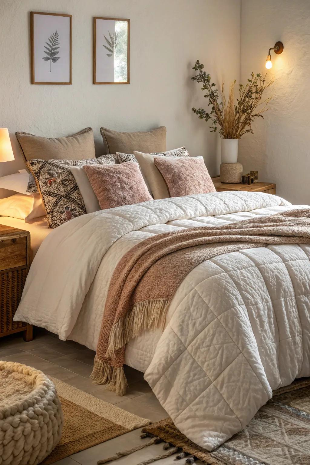 Multiple bedding layers add depth and warmth to your bed.