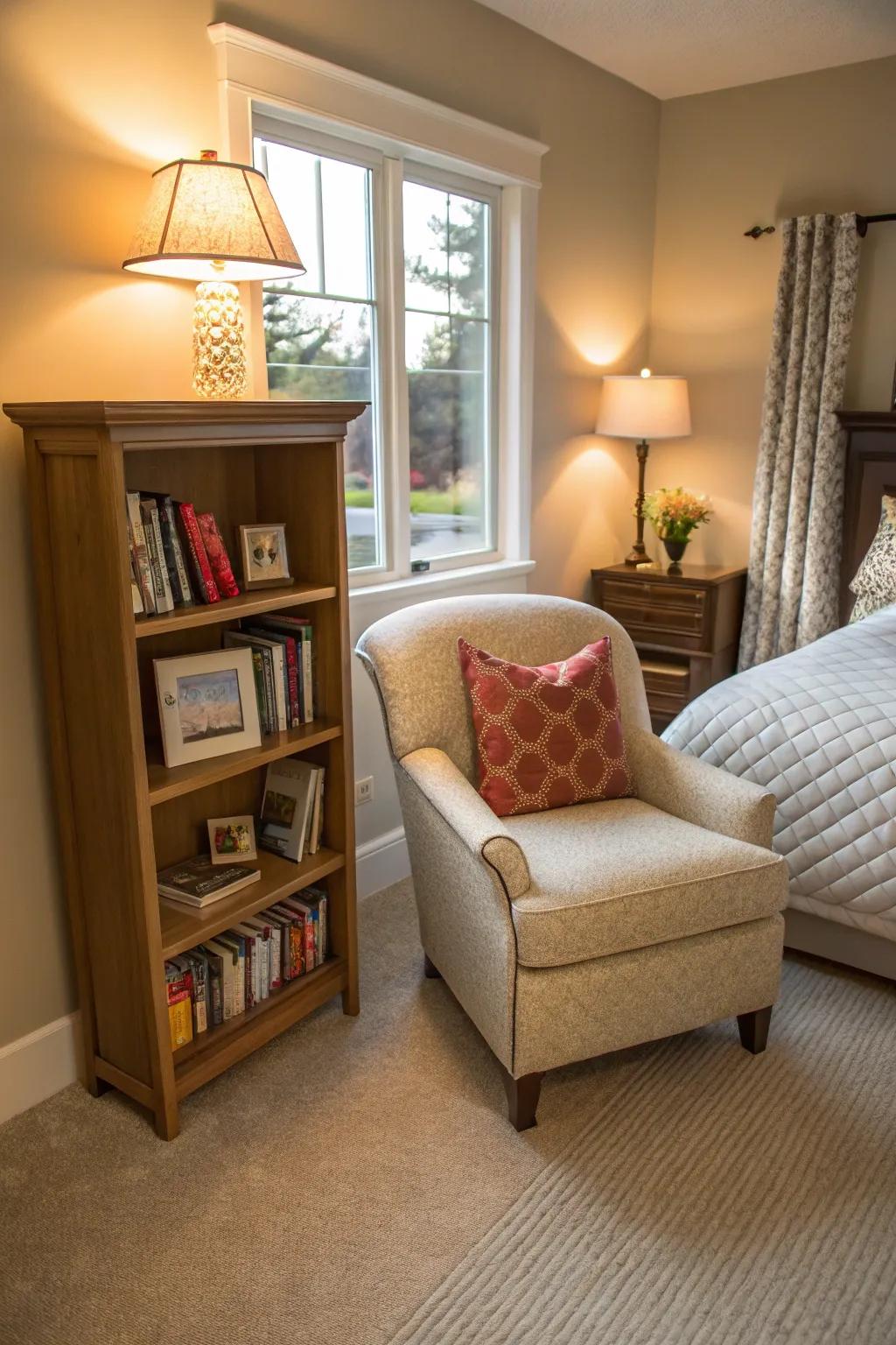 A reading nook offers a peaceful retreat within your bedroom.
