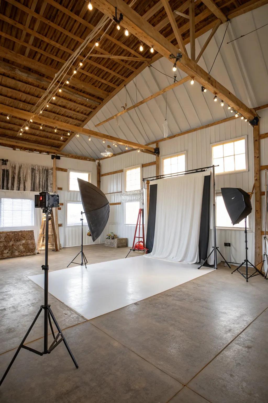 Set up a professional photography studio in your pole barn.