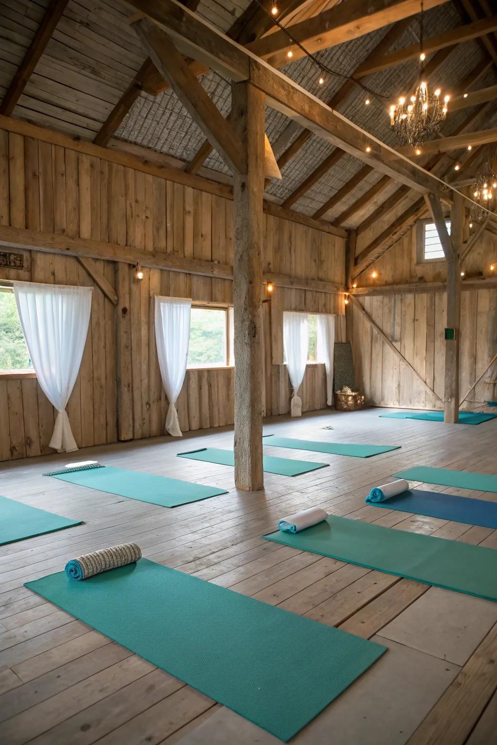 Create a tranquil yoga retreat inside your pole barn.