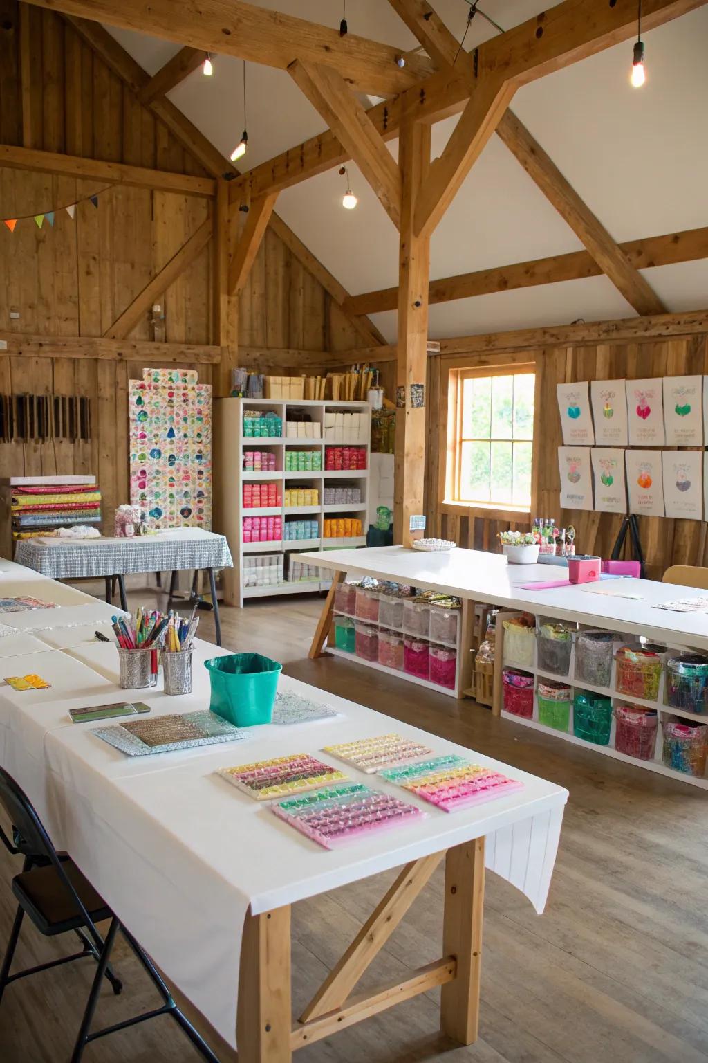 Unleash your artistic side in a pole barn craft room.