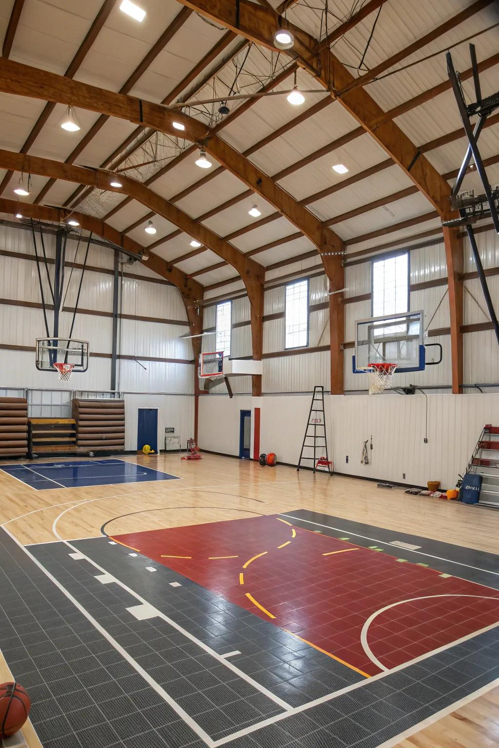 Keep active with an indoor sports court in your pole barn.