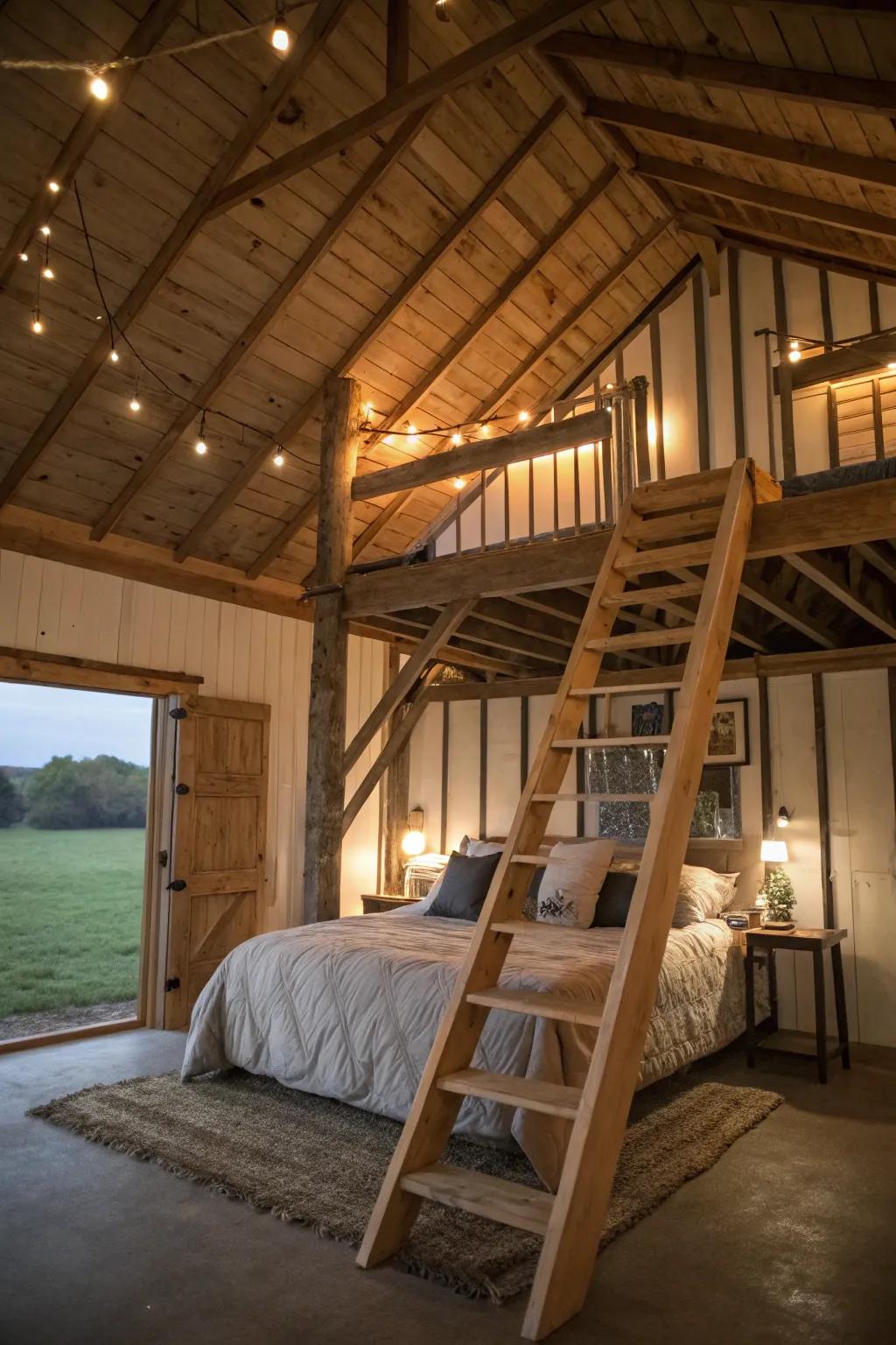 Maximize space with a cozy loft bedroom in your pole barn.