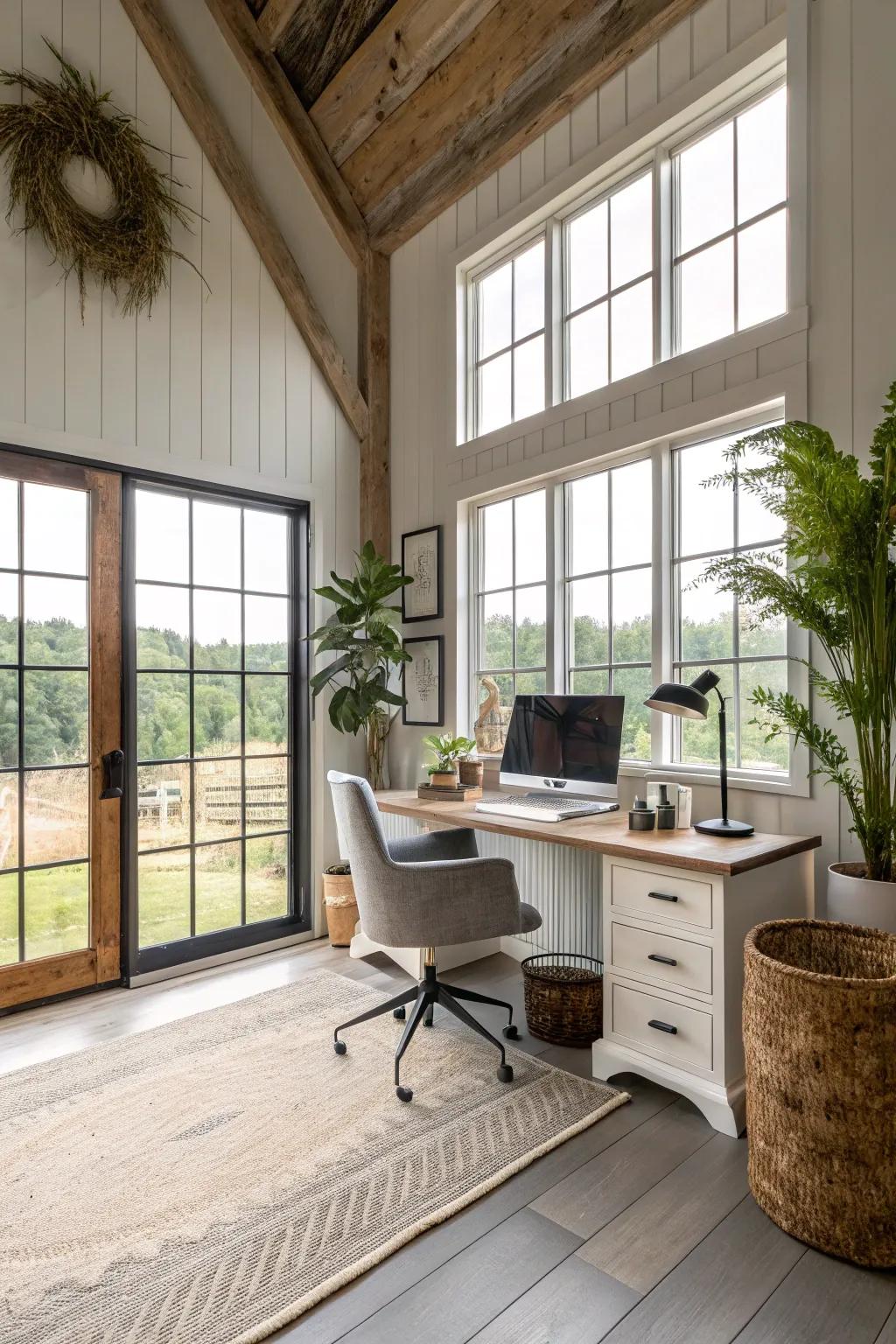 Boost productivity with a chic home office in your pole barn.