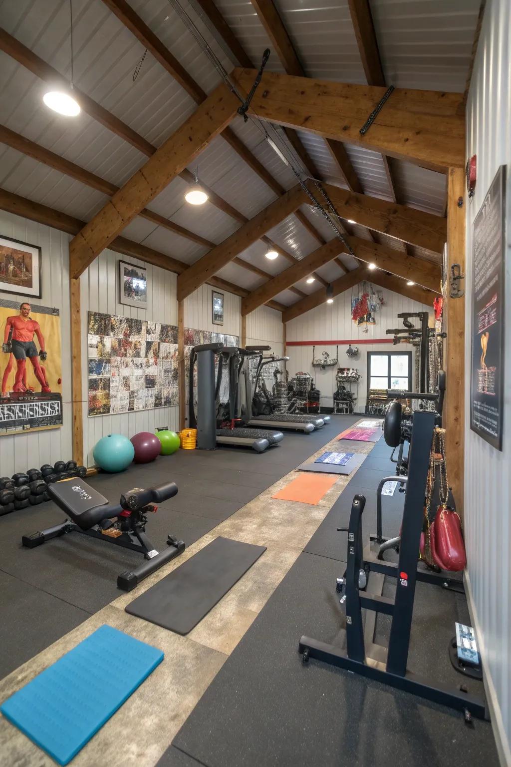Maintain fitness with a home gym in your pole barn.