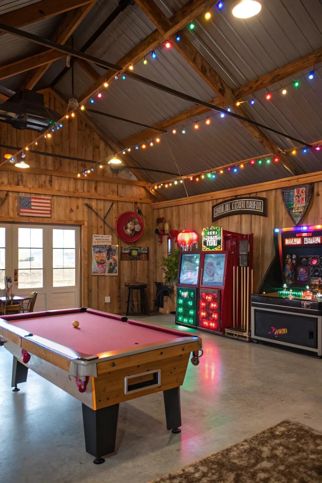 Create a lively game room inside your pole barn.