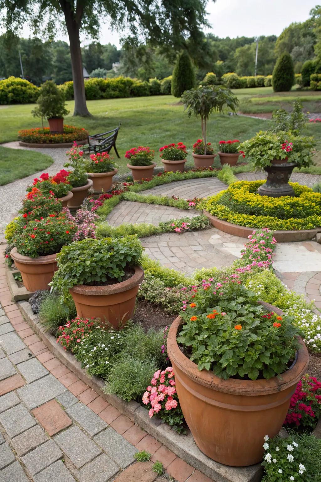 Design your garden as a canvas with creative pot arrangements.