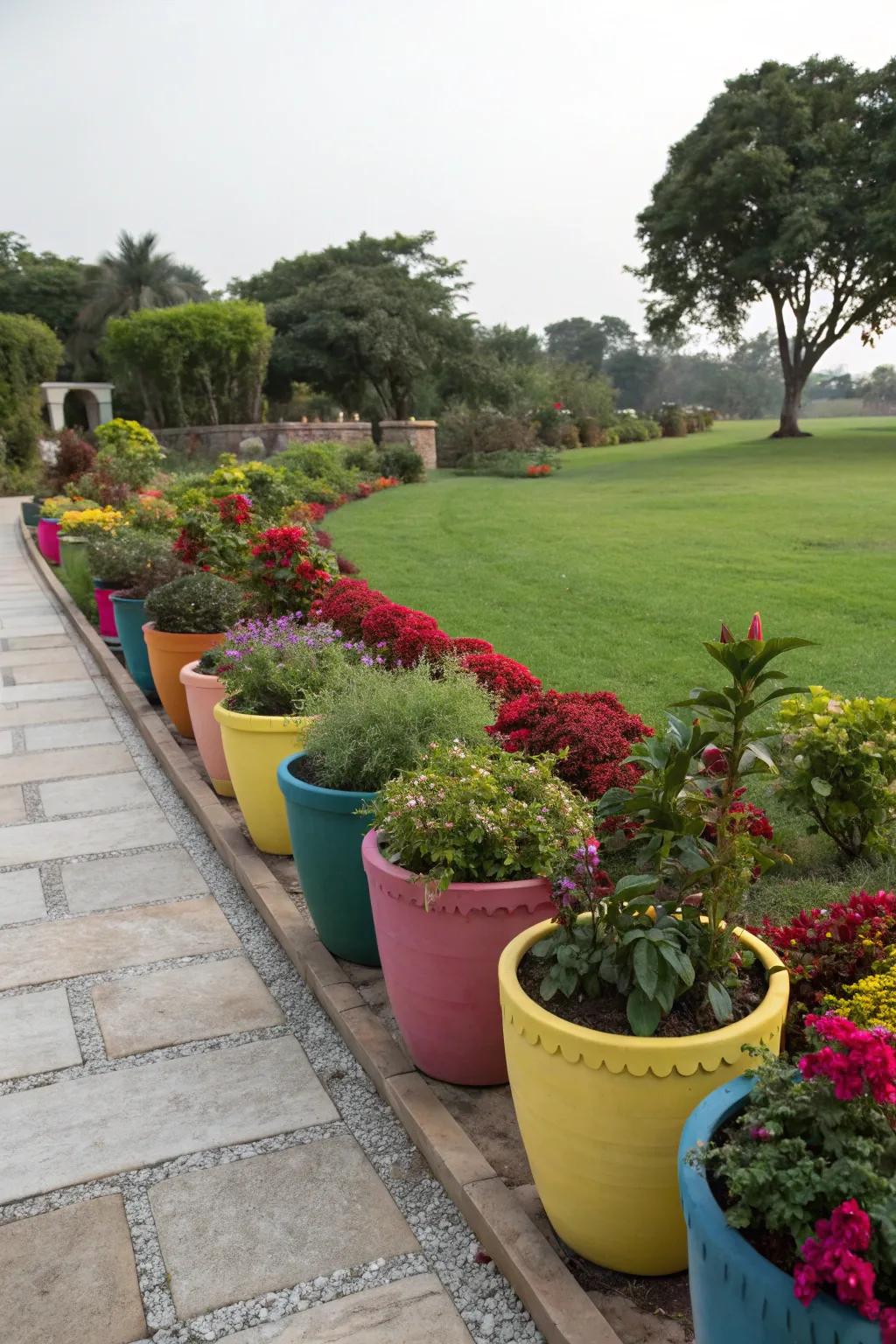 Use pots to create clear and attractive garden borders.