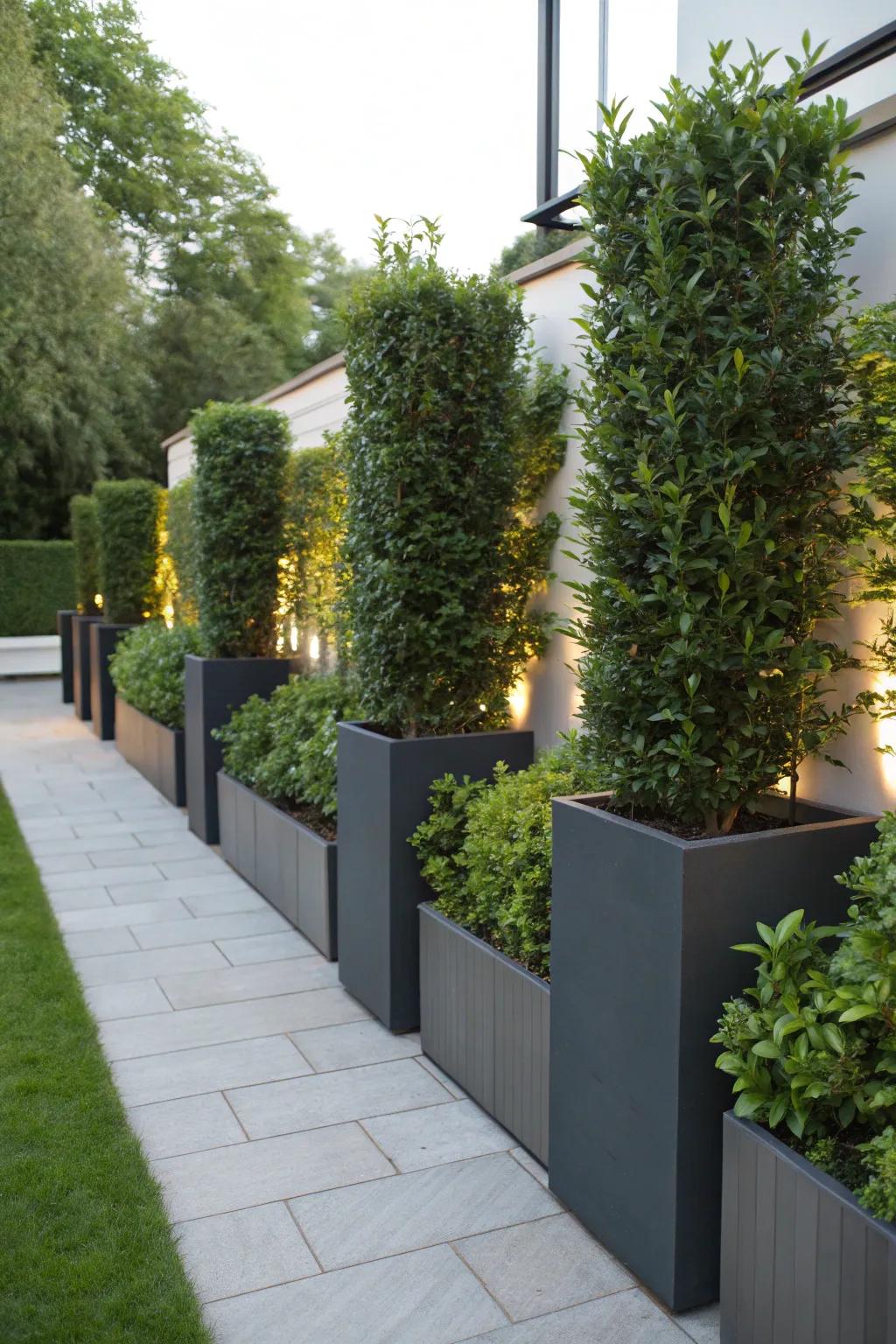 Use tall planters filled with dense plants to create privacy.