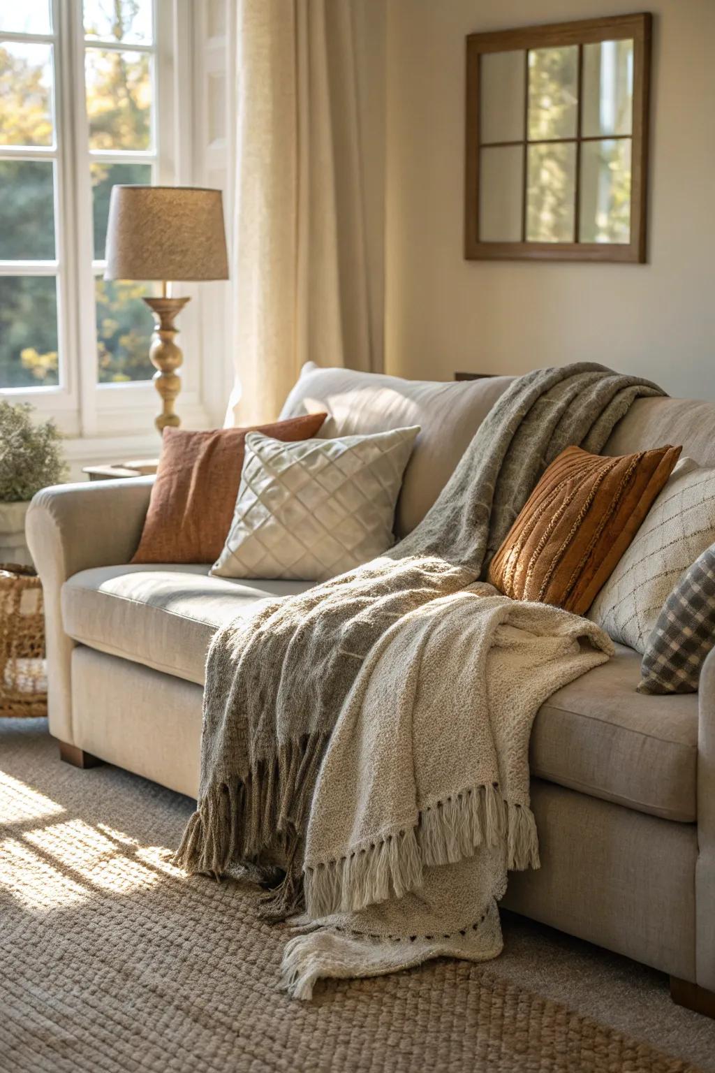 Layering textures adds warmth and coziness to your living room.