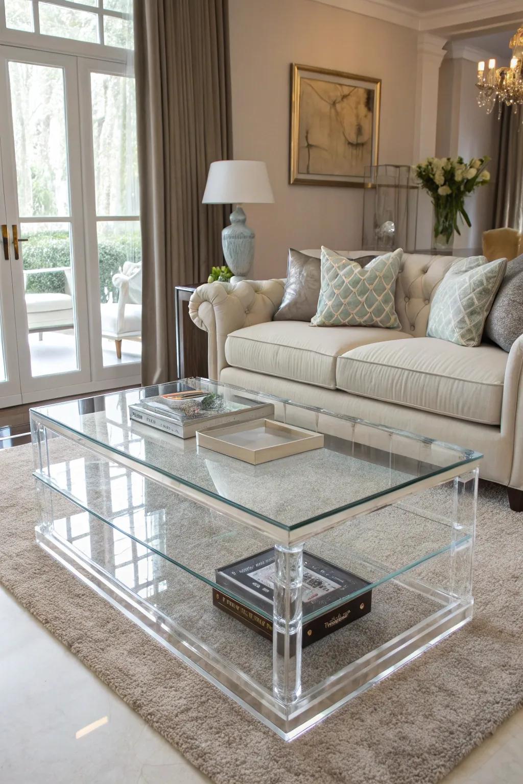 Clear furniture pieces reduce visual clutter and enhance openness.