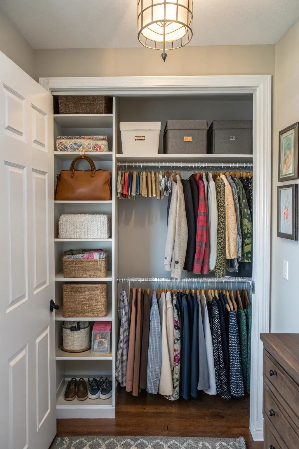 Overhead storage helps you utilize every inch of your closet.