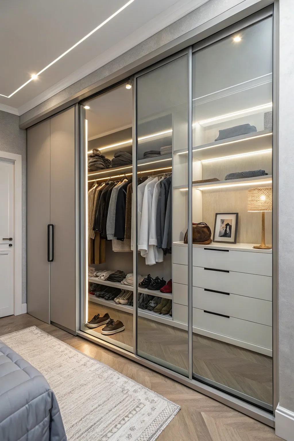 Sliding doors add a modern, space-saving element to your closet.