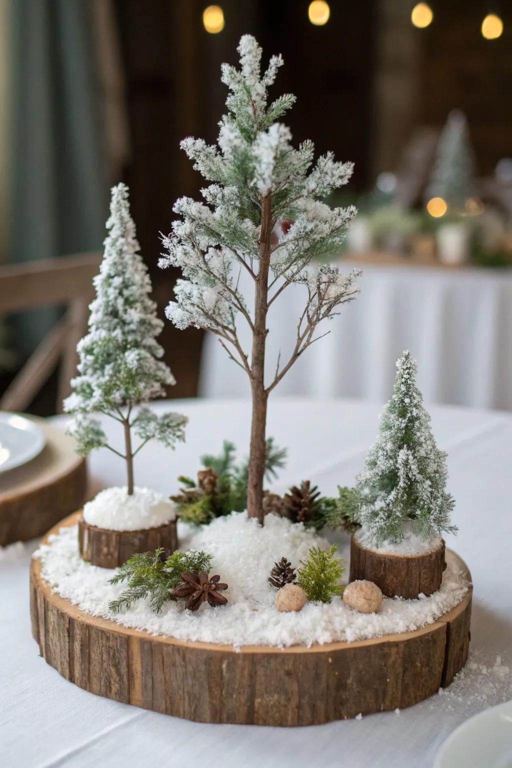 Miniature snow-covered decorative scenes