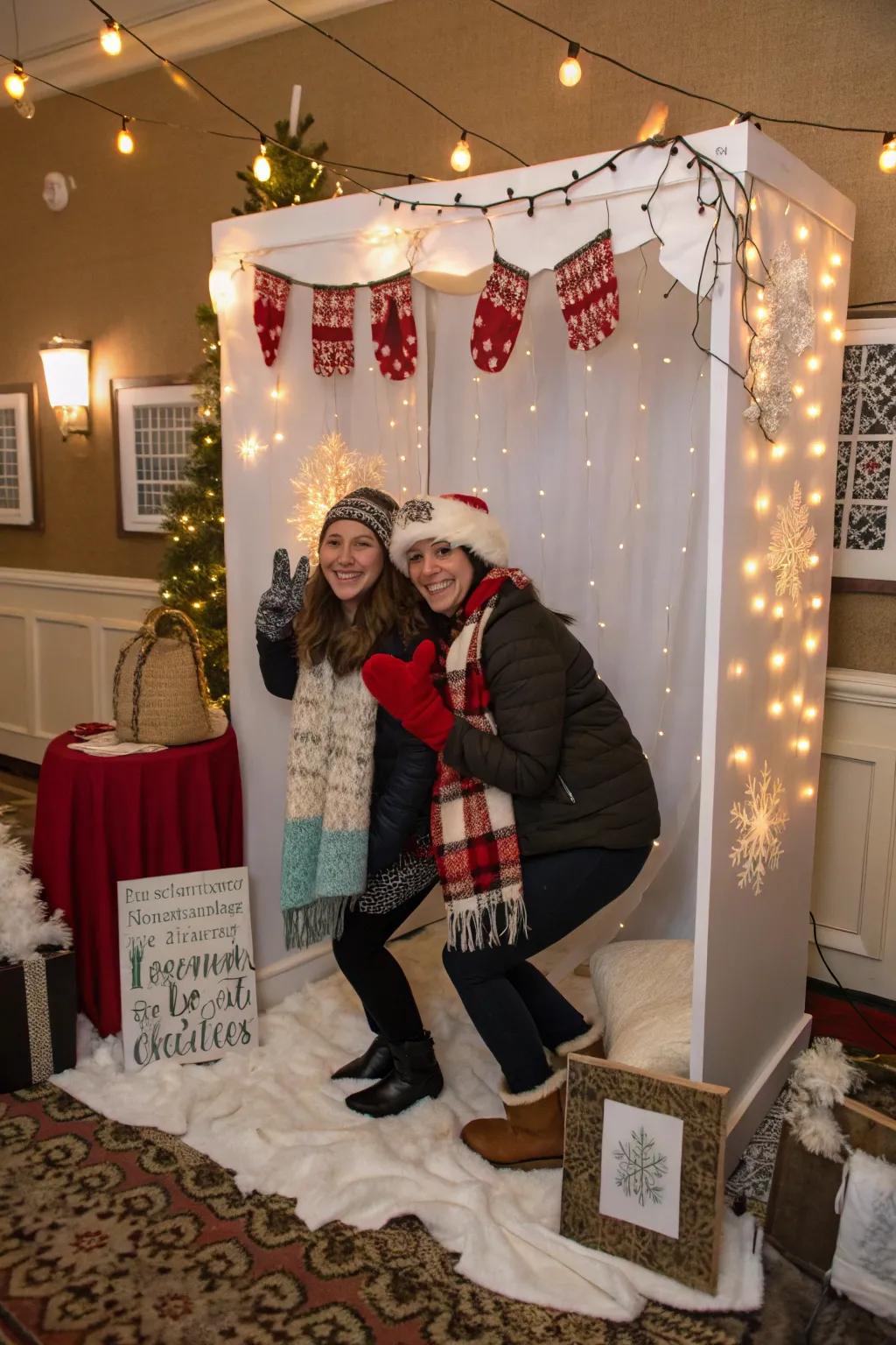 Winter-themed photo booth setup