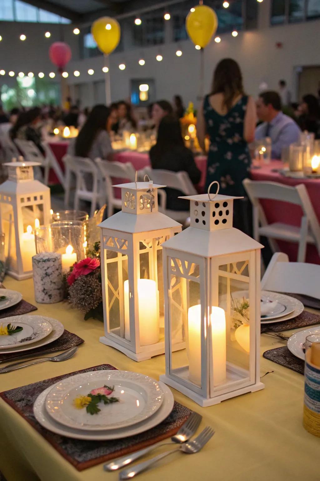 Stylish candle lanterns providing a warm ambiance.