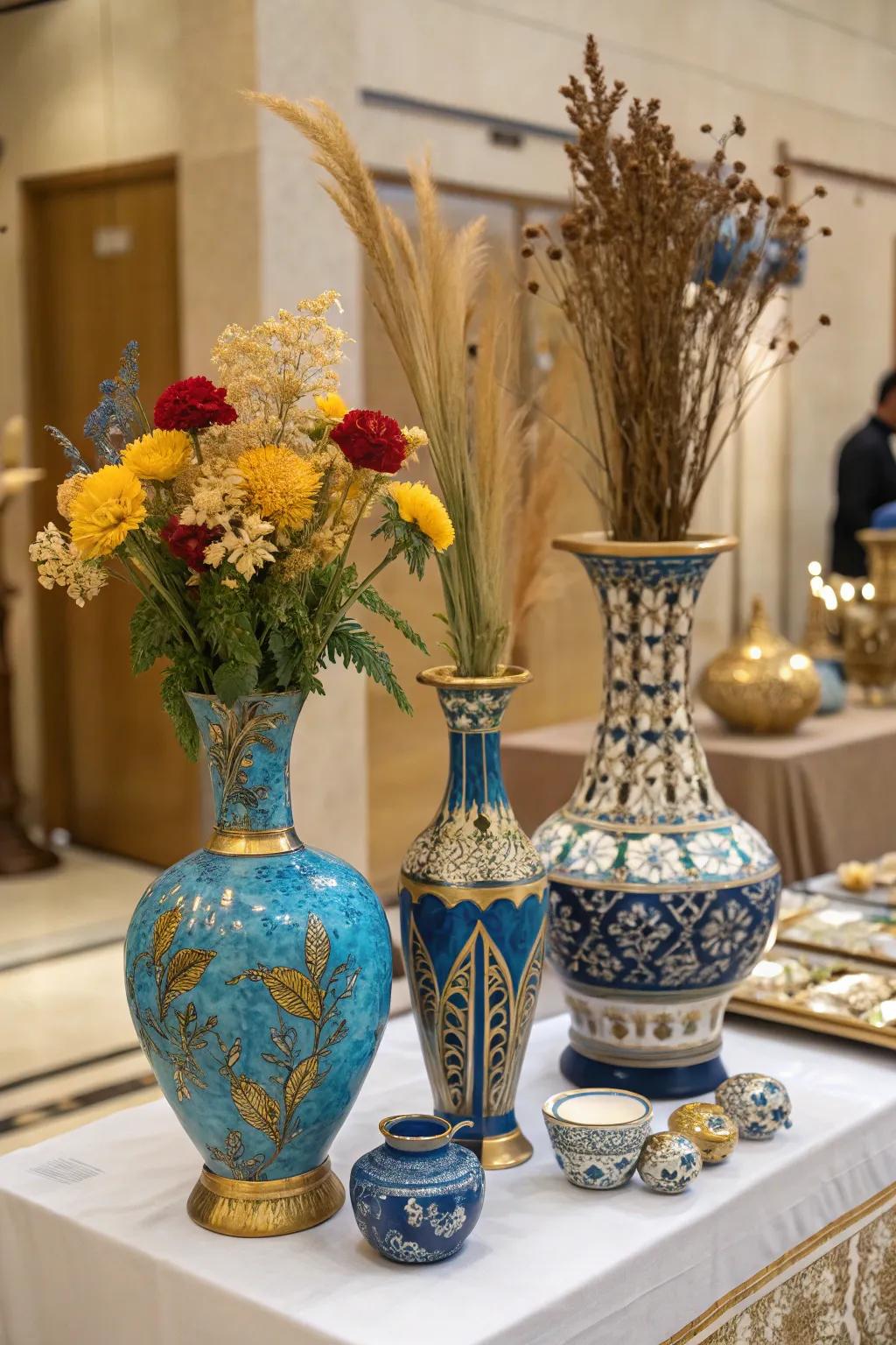 Centerpiece featuring vibrant school colors.