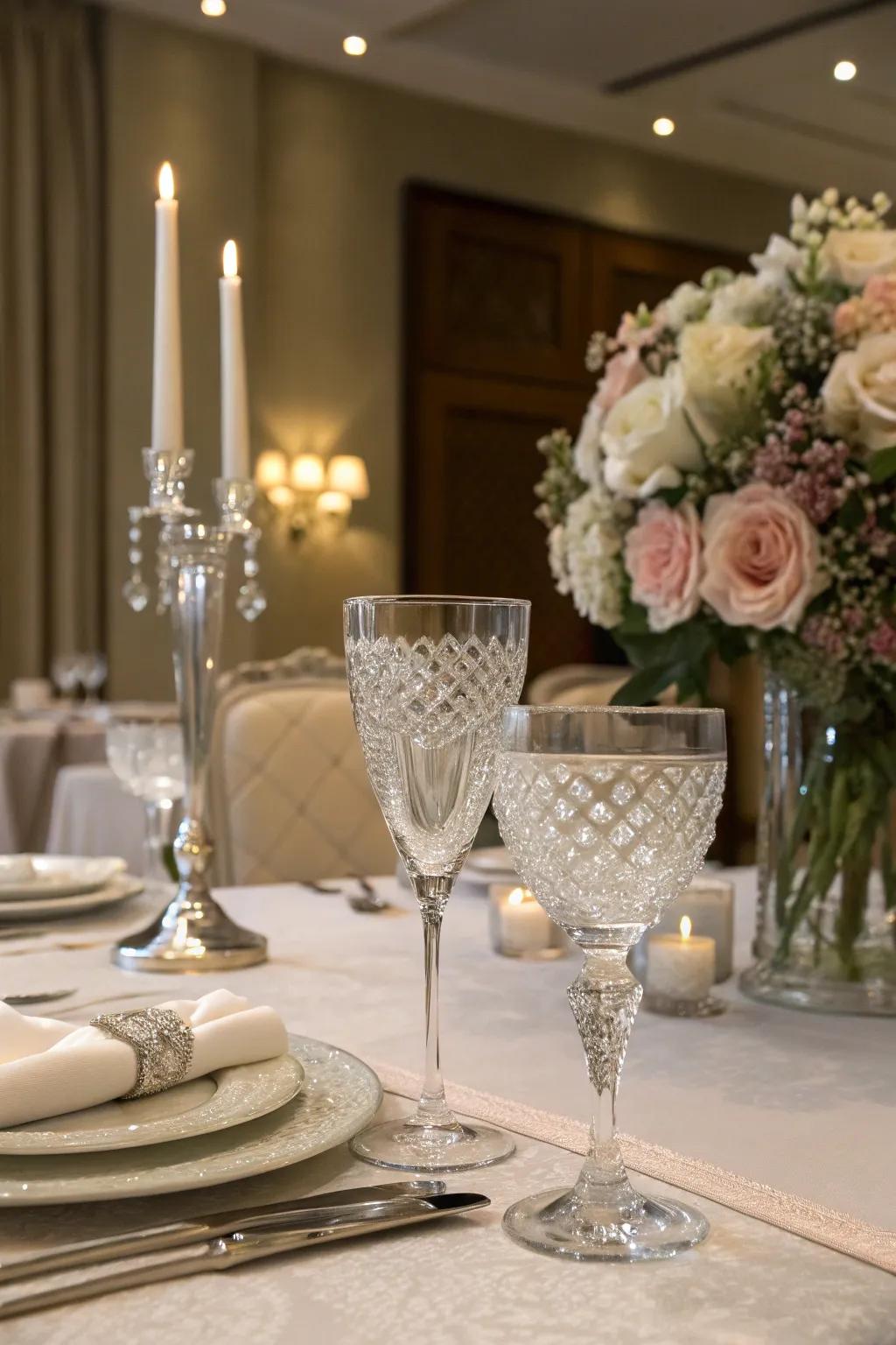Elegant glassware enhancing the graduation table.