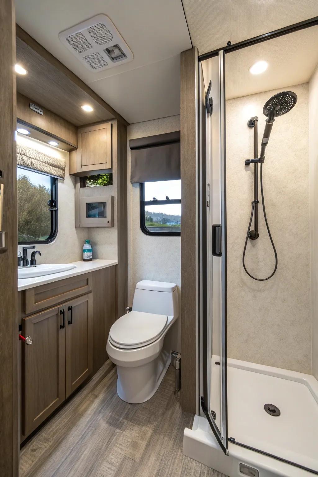 Multifunctional fixtures combine practicality with space-saving design.