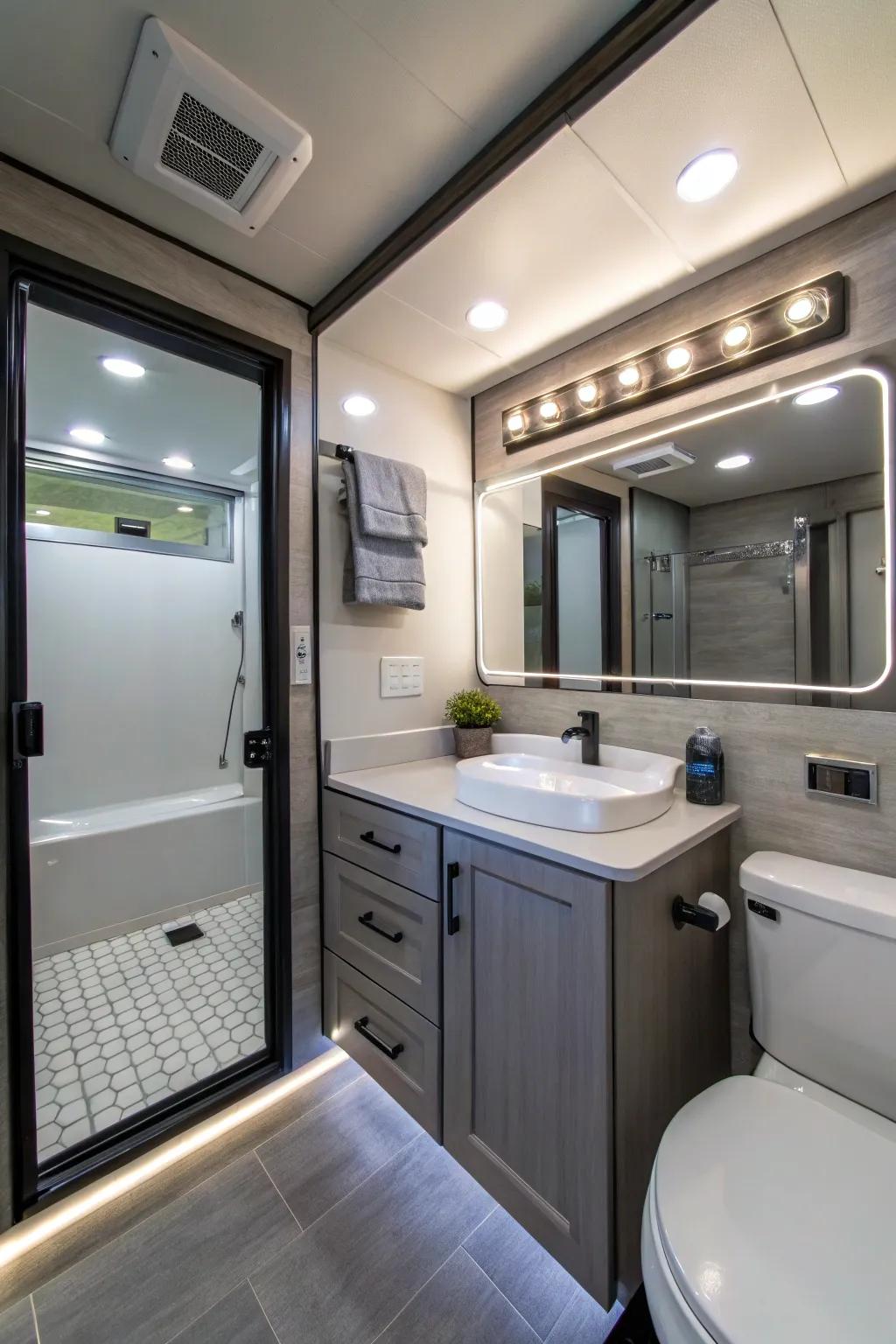 Energy-saving LED lights brighten and enhance your bathroom.
