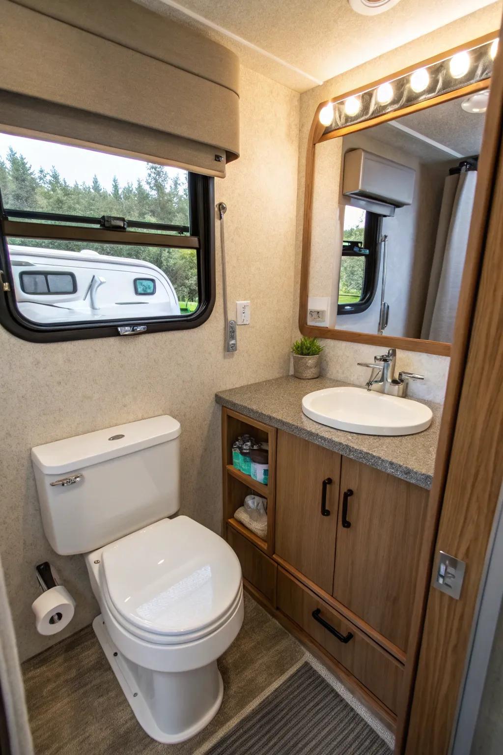 Compact toilets optimize space while maintaining comfort.